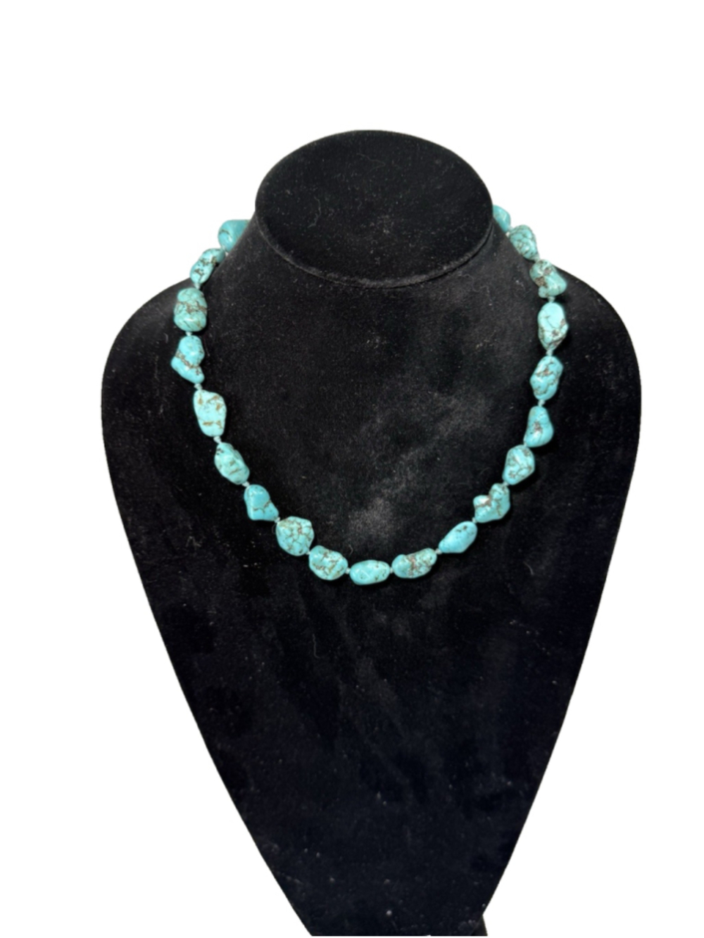 Chunky Natural Navajo Turquoise Rock Necklace Hand-knotted 20"